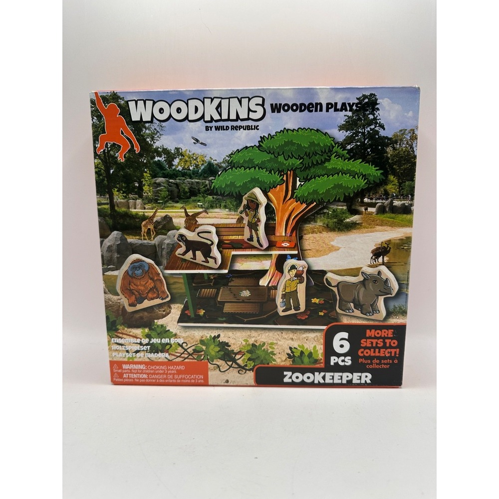 NEW Woodkins Zookeeper Wooden Playset By Wild Republic Animals